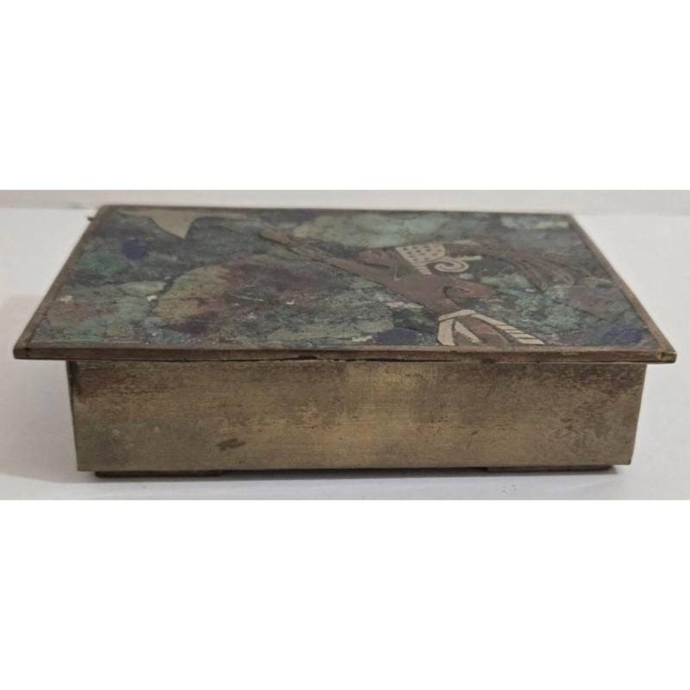Vintage Los Castillo Style Lidded Malachite & Lapis Mosaic Trinket Box - Picture 4 of 9